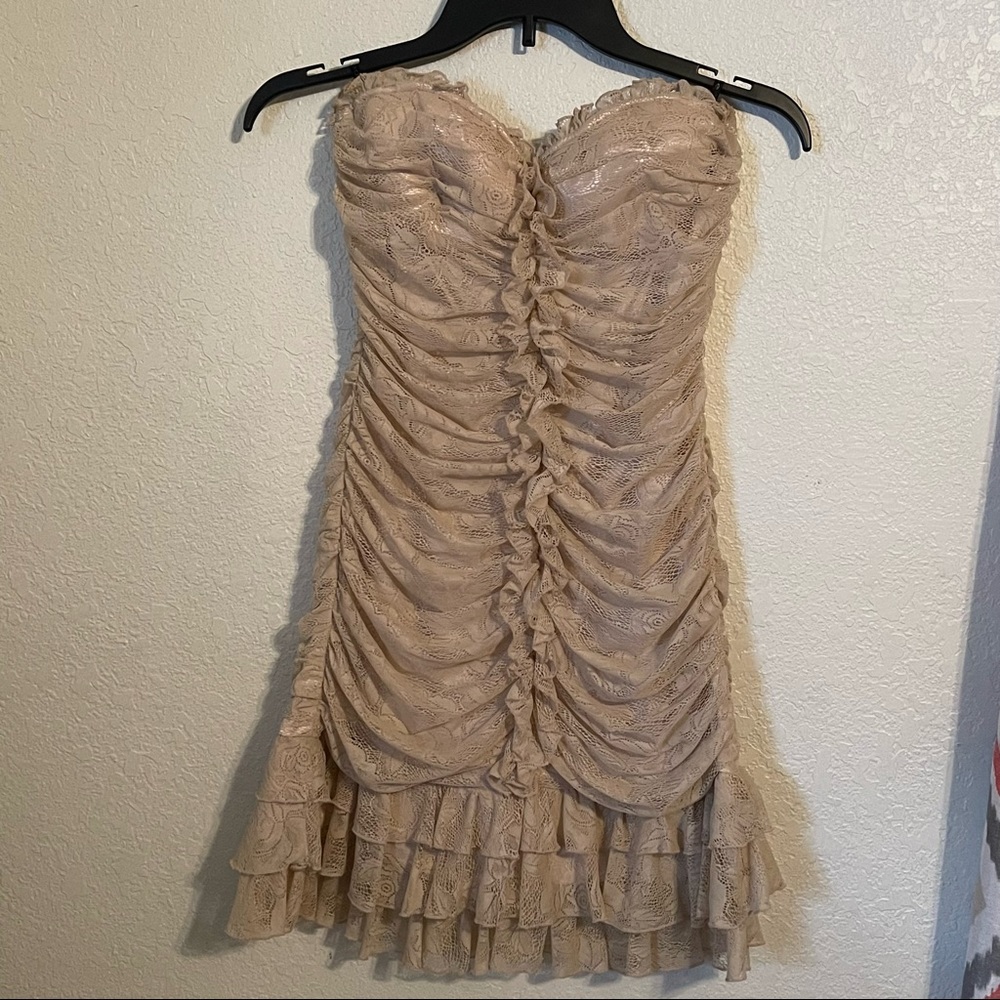 bebe strapless lace dress